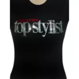 A black top with the words " top stylist ".
