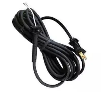 A black extension cord with two wires attached.