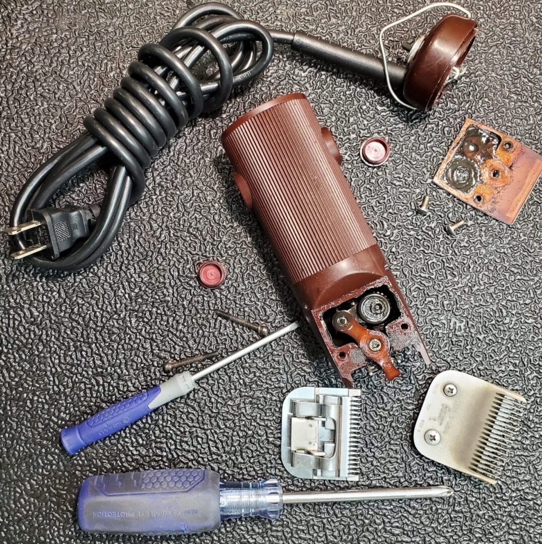 A brown box with some electrical items on it