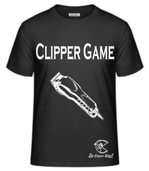 A black t-shirt with the words " clipper game ".