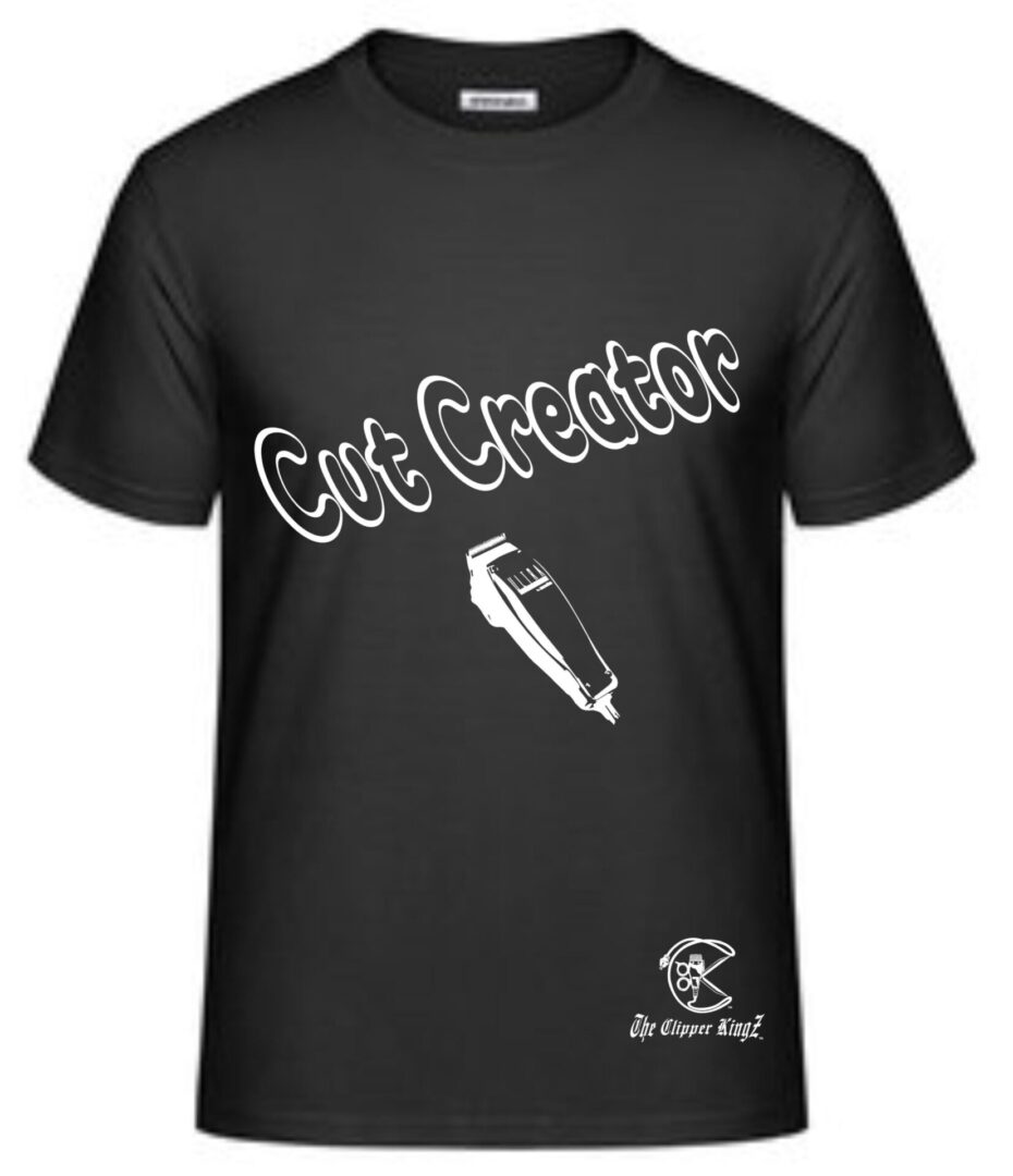 A black t-shirt with the words cut creator written on it.