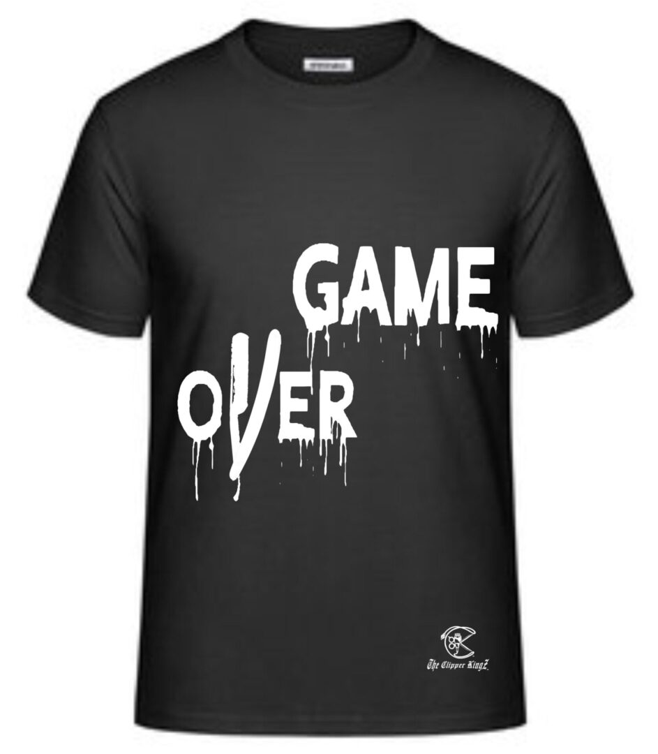 A black t-shirt with the words game over written in white.