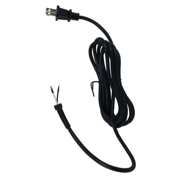 A black cord with two wires attached to it.