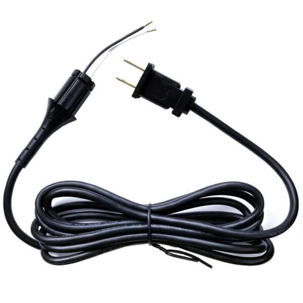 A black cord with two plugs and one end.