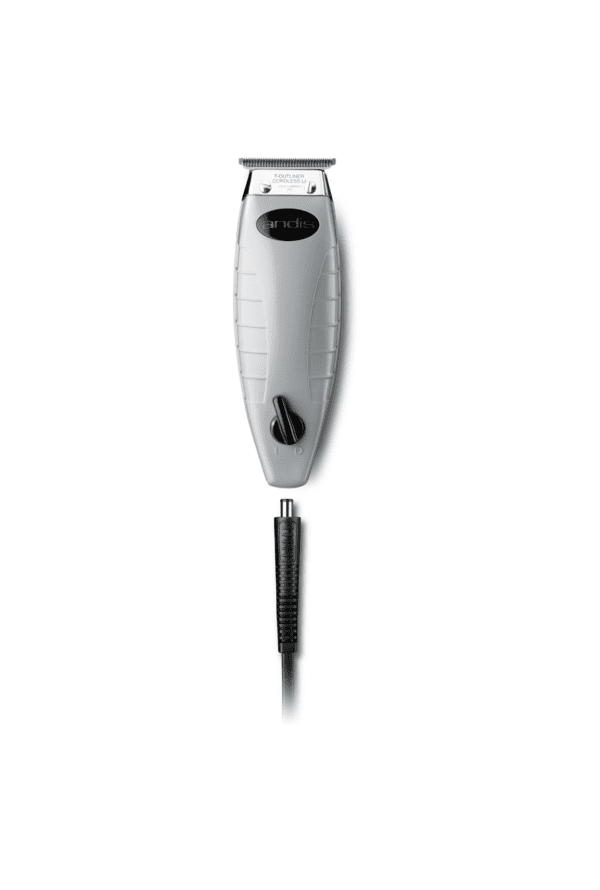 A white hair trimmer with black handle and black tip.