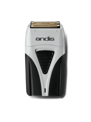 A close up of an electric razor on a white background