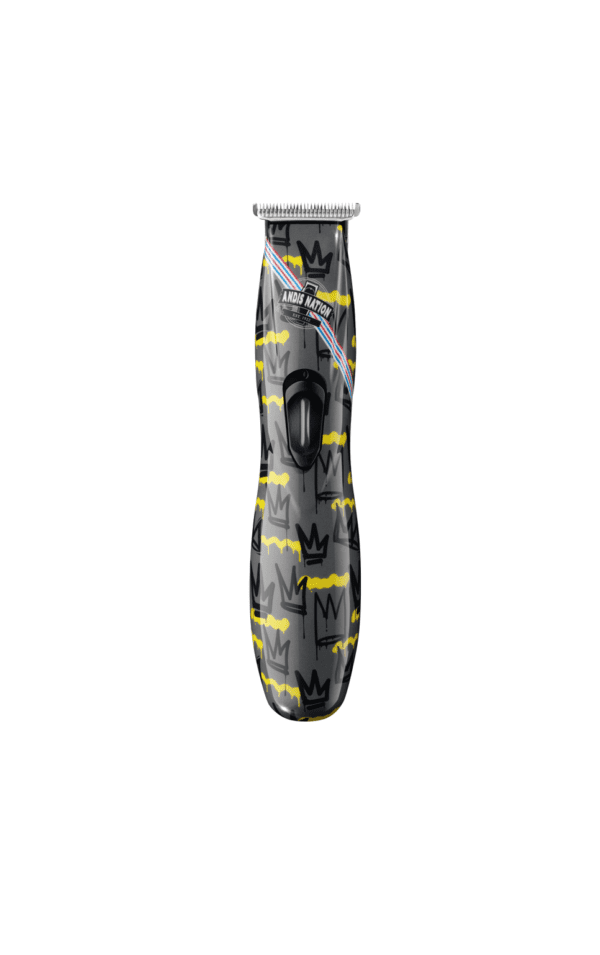 A black and yellow batman pattern on the side of a hair clipper.