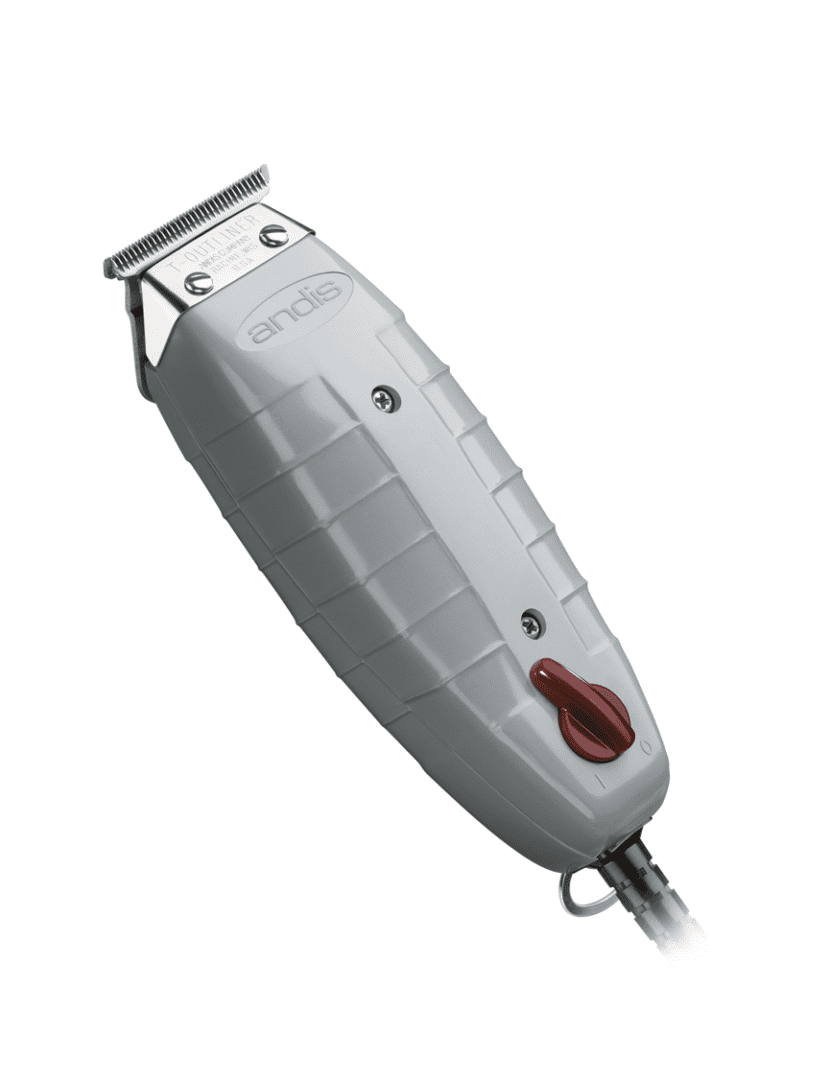 A white hair trimmer with red buttons on it.