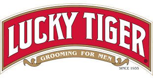 A red and white logo for the rocky tiger grooming for men.