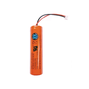 A picture of an orange battery on a green background.