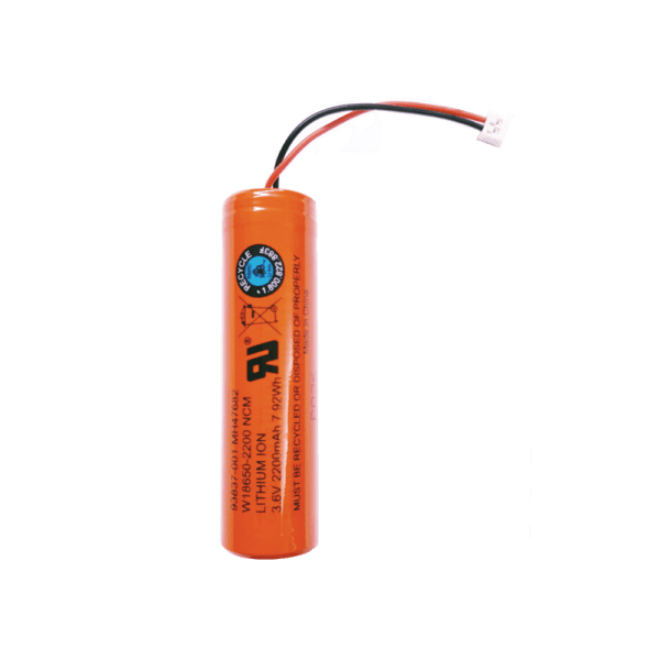 A picture of an orange battery on a green background.