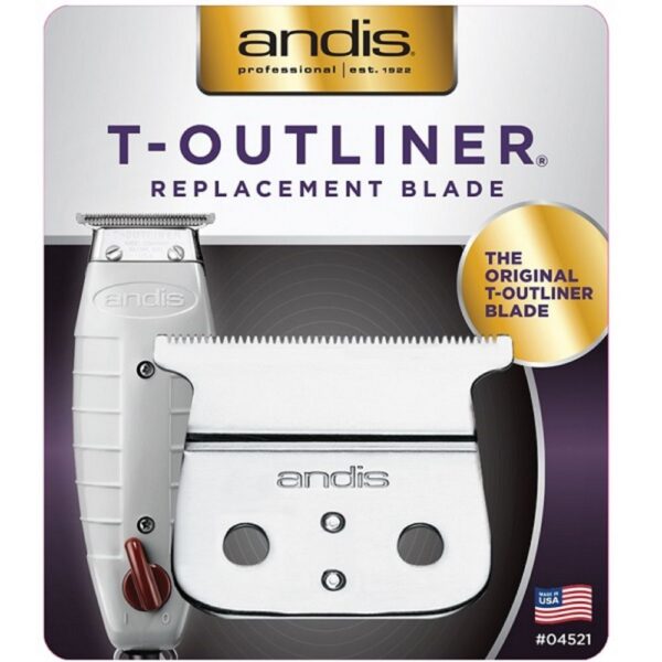 A white and black box of an andis t-outliner replacement blade.