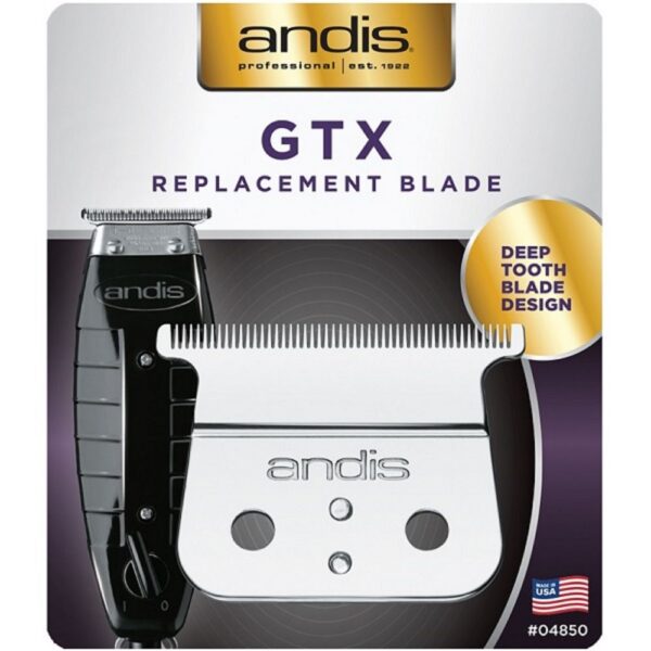 A black and white package of an andis gtx blade