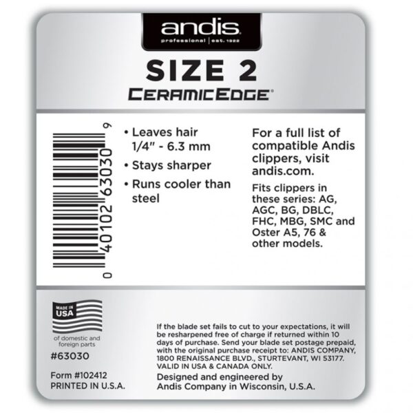 A label for andis ceramic edge clippers.