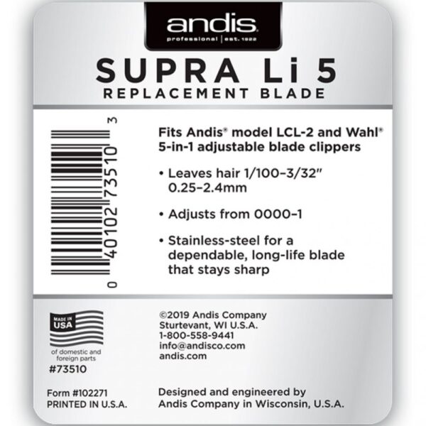 A package of supra li 5 blades for hair clippers.