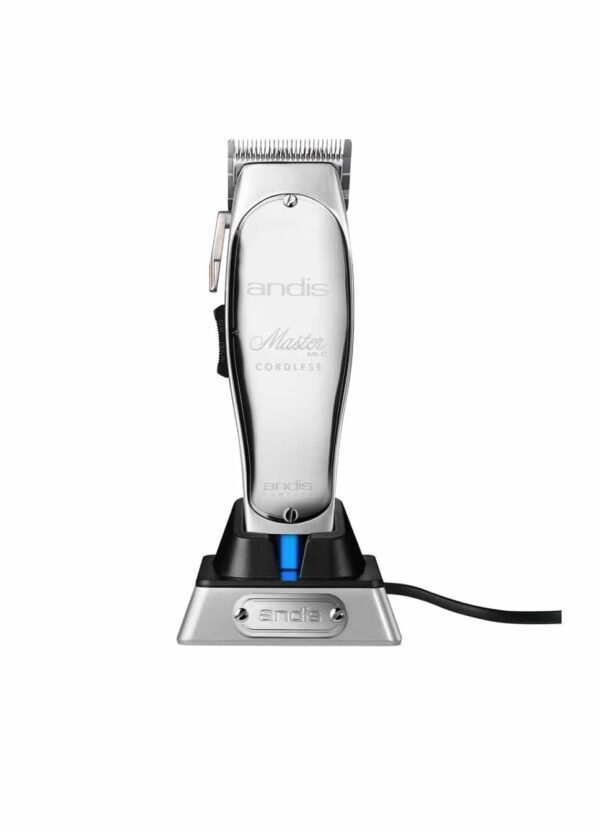 A close up of an electric hair clipper on top of a stand