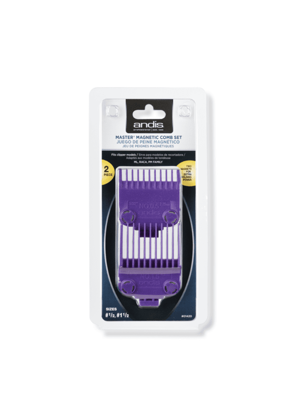 A purple comb is sitting on top of the package.