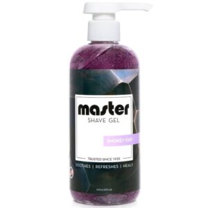 A bottle of purple liquid with the words " master wave gel ".