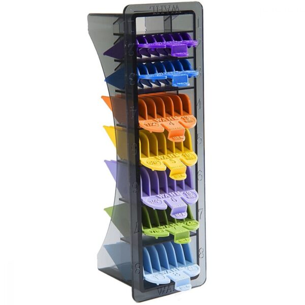 A tall rack with many different colored forks.