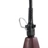 A microphone is on the stand and has a cord attached to it.