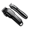 A black hair trimmer and a black electric shaver.