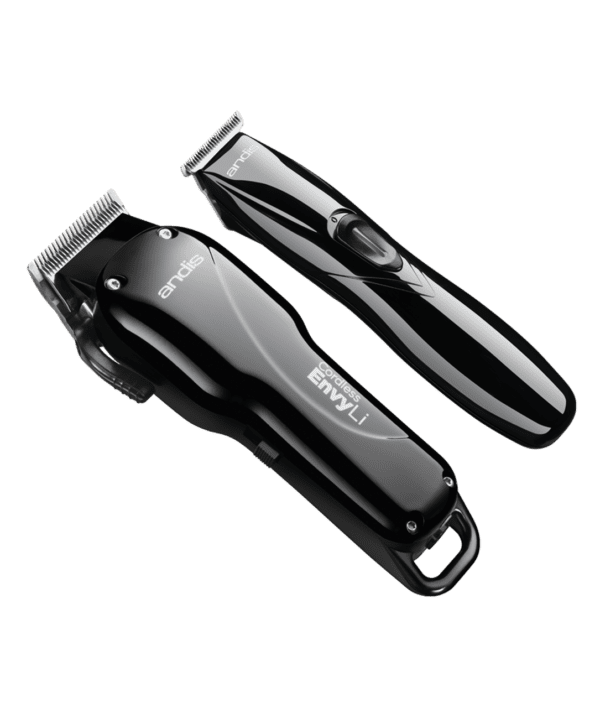 A black hair trimmer and a black electric shaver.