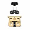 A gold and black piece of metal with two clips.