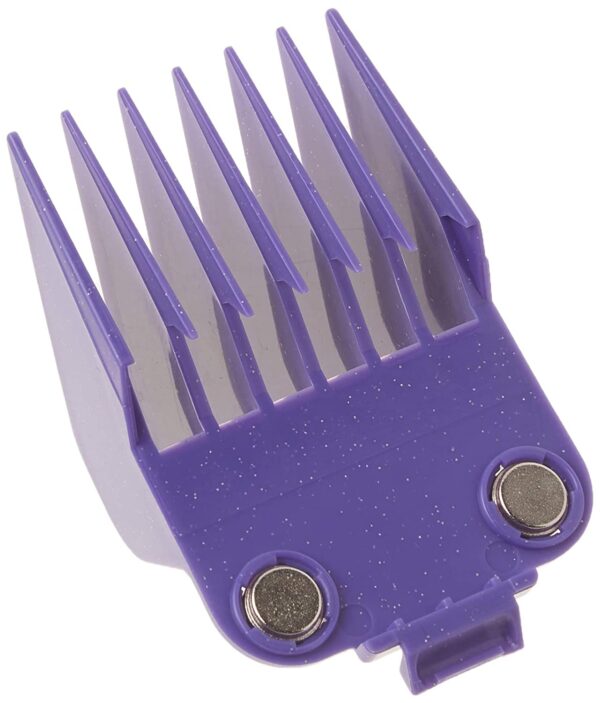 A purple comb is sitting on top of a table.