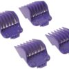 A set of purple hair clippers on top of each other.