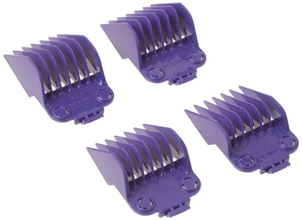 A set of purple hair clippers on top of each other.