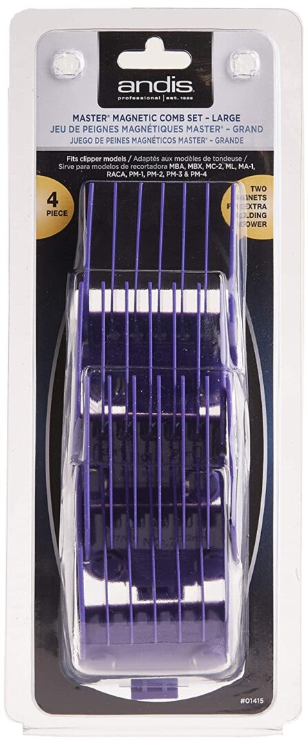 A purple and black box of a comb